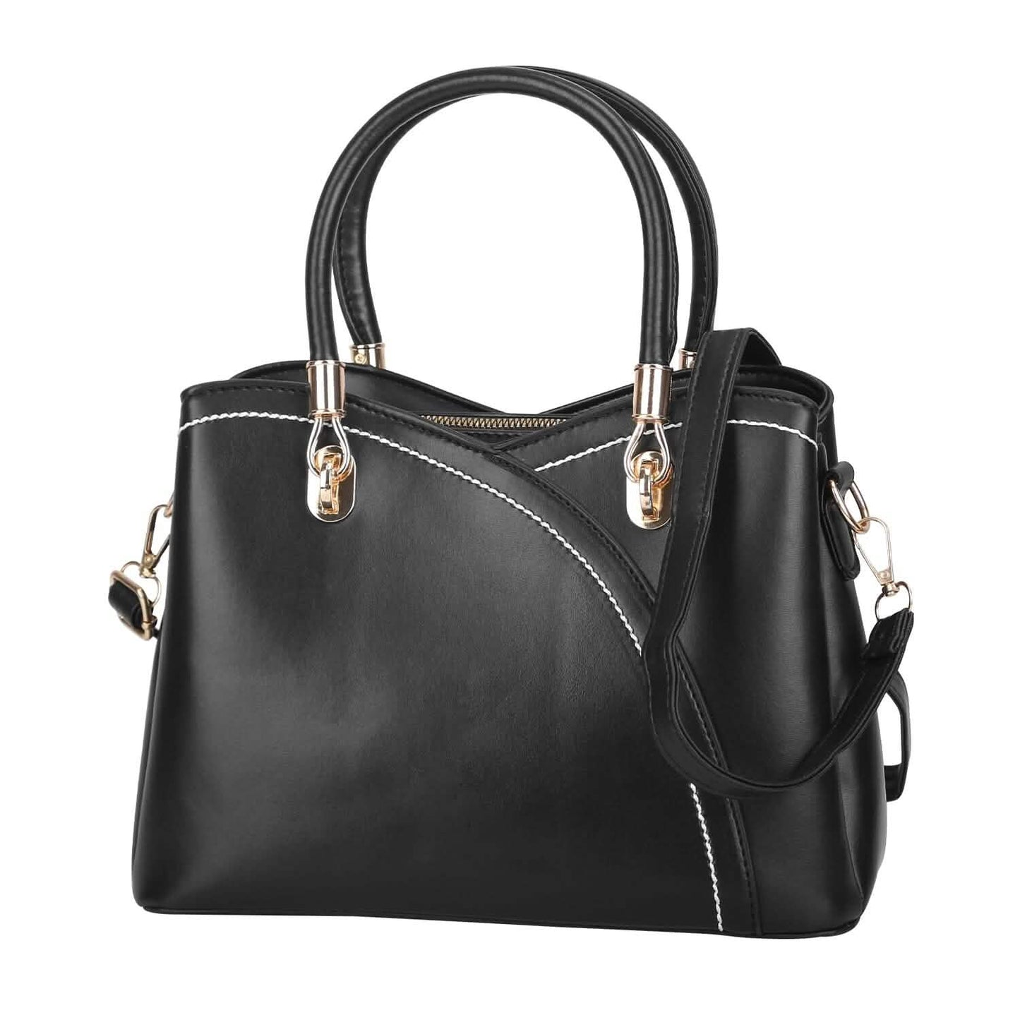 Women Medium Sized Leather Satchel Crossbody Bag with Stylish Stitching Detachable Strap DailySale