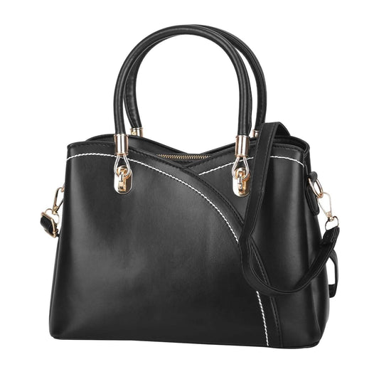 Women Medium Sized Leather Satchel Crossbody Bag with Stylish Stitching Detachable Strap DailySale
