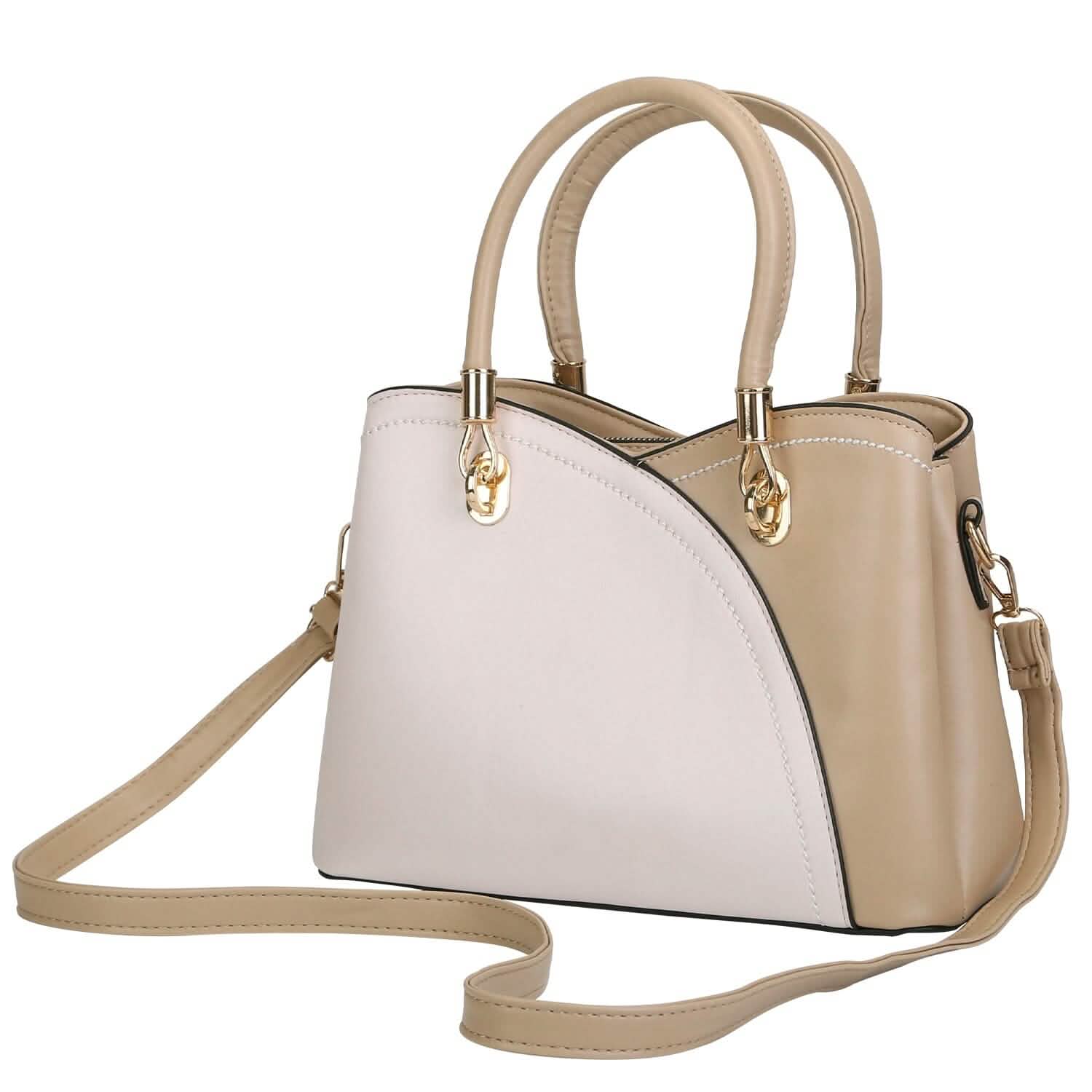 Women Medium Sized Leather Satchel Crossbody Bag with Stylish Stitching Detachable Strap DailySale