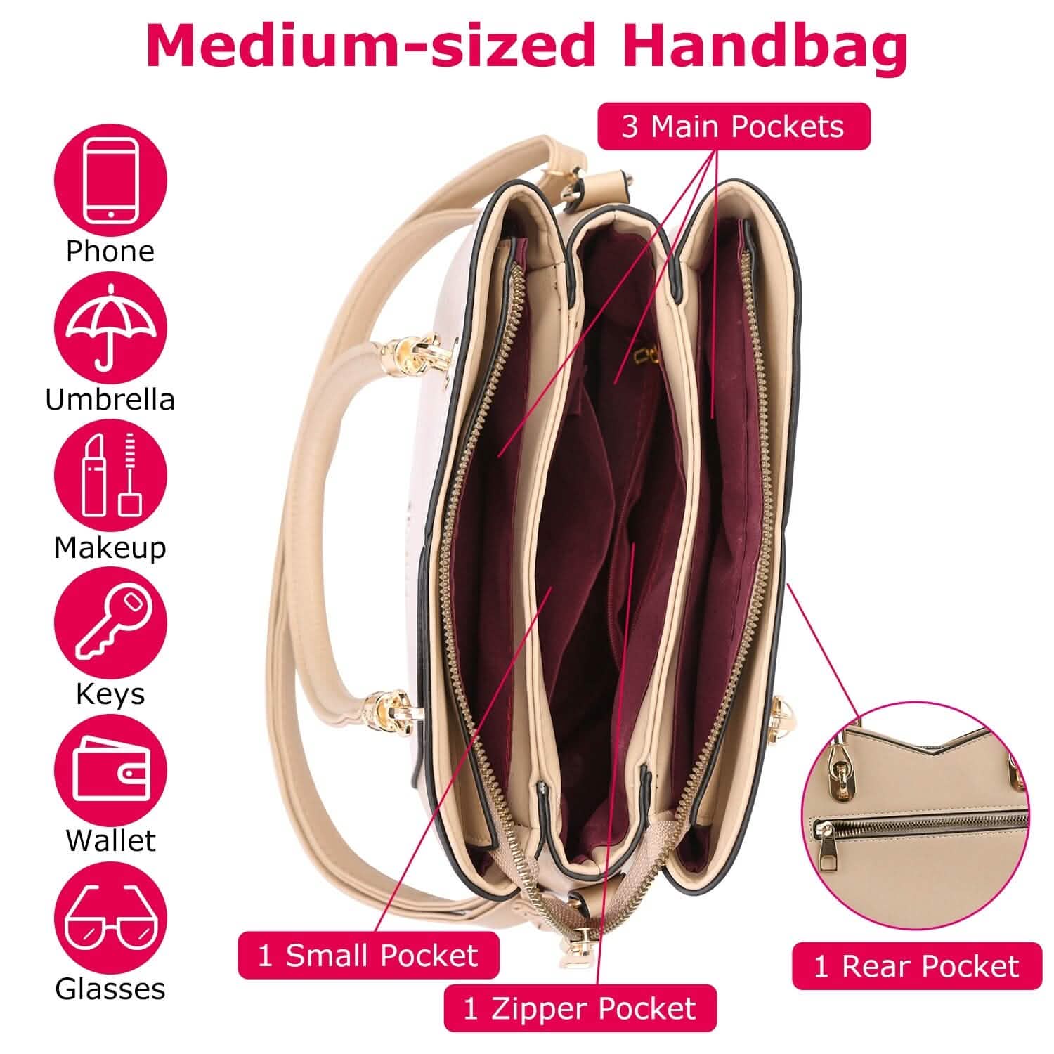 Women Medium Sized Leather Satchel Crossbody Bag with Stylish Stitching Detachable Strap DailySale