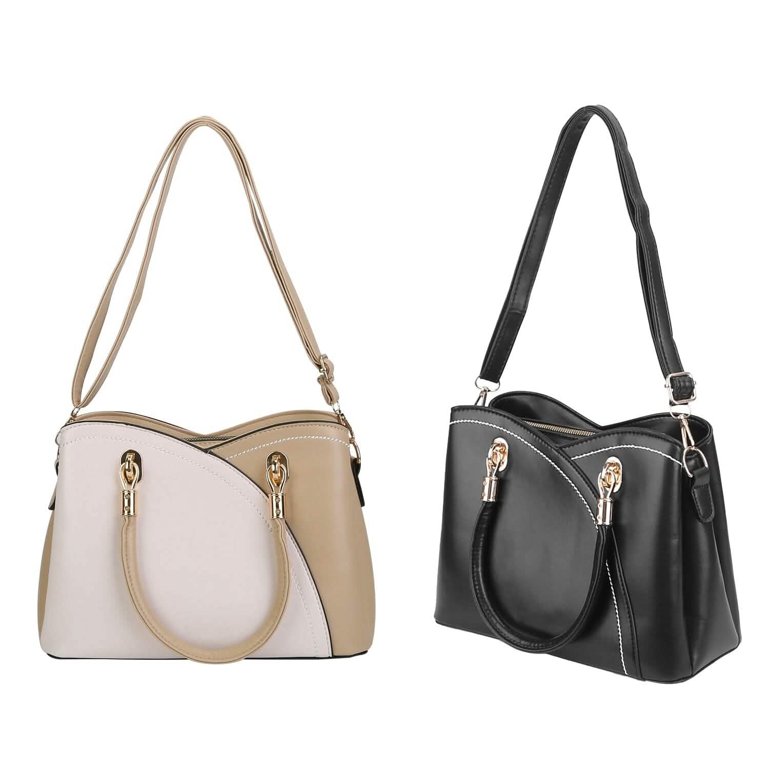 Women Medium Sized Leather Satchel Crossbody Bag with Stylish Stitching Detachable Strap DailySale