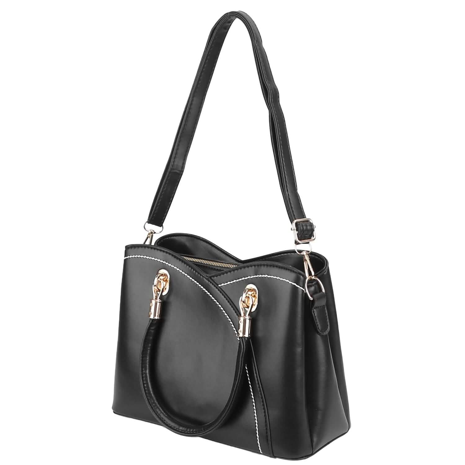 Women Medium Sized Leather Satchel Crossbody Bag with Stylish Stitching Detachable Strap DailySale