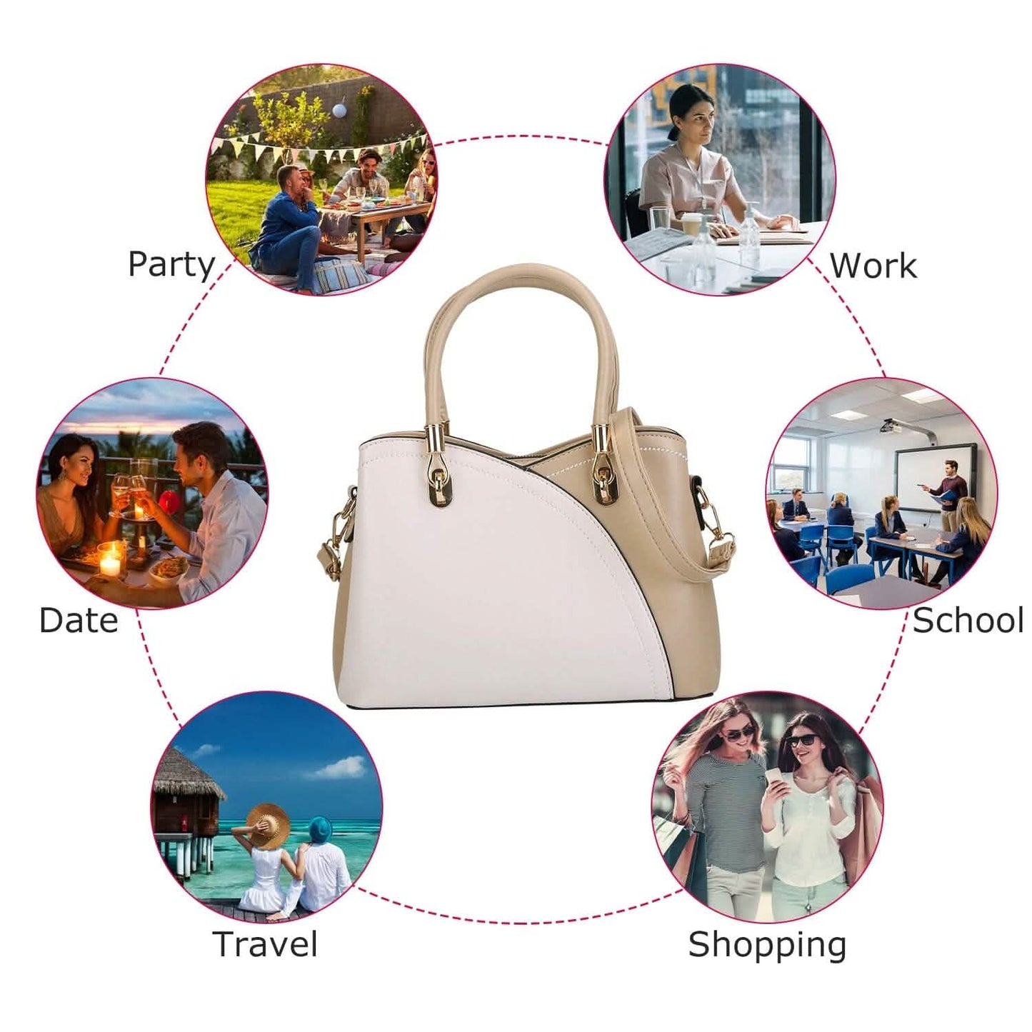 Women Medium Sized Leather Satchel Crossbody Bag with Stylish Stitching Detachable Strap DailySale