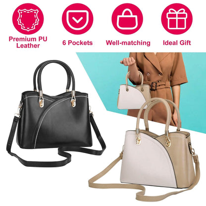Women Medium Sized Leather Satchel Crossbody Bag with Stylish Stitching Detachable Strap DailySale