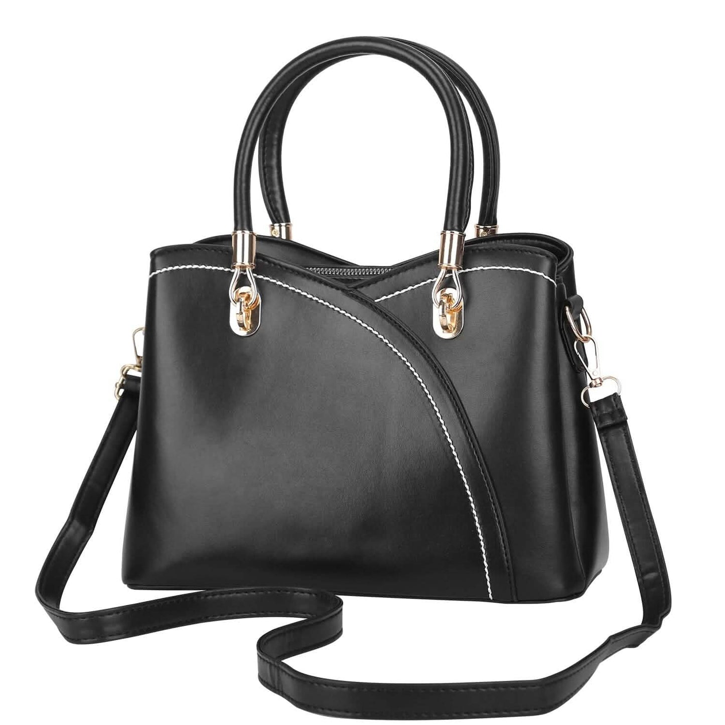 Women Medium Sized Leather Satchel Crossbody Bag with Stylish Stitching Detachable Strap DailySale