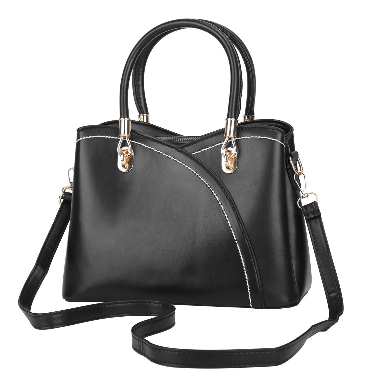Women Medium Sized Leather Satchel Crossbody Bag with Stylish Stitching Detachable Strap DailySale