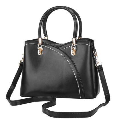Women Medium Sized Leather Satchel Crossbody Bag with Stylish Stitching Detachable Strap DailySale