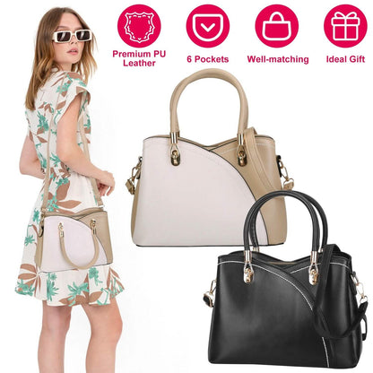 Women Medium Sized Leather Satchel Crossbody Bag with Stylish Stitching Detachable Strap DailySale