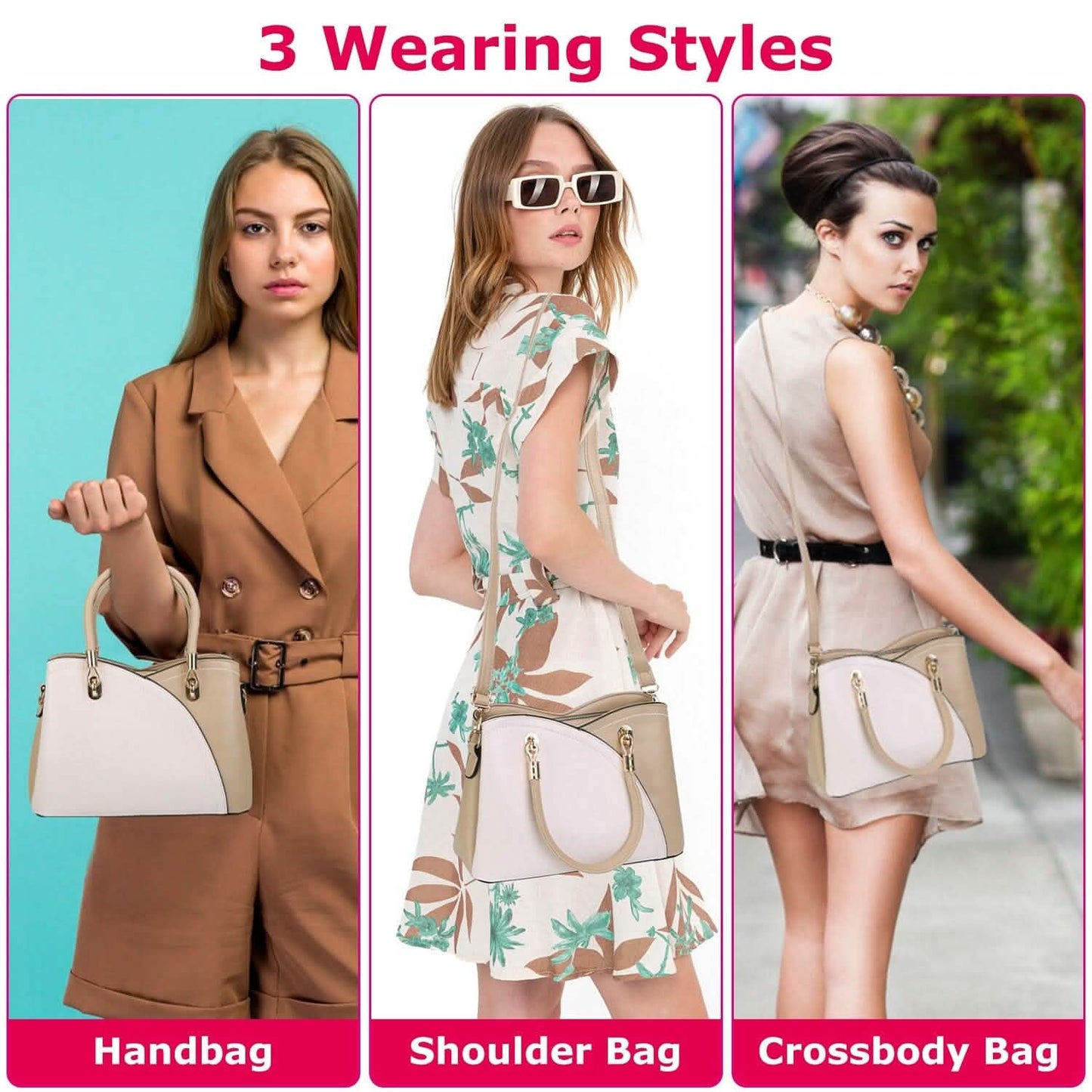 Women Medium Sized Leather Satchel Crossbody Bag with Stylish Stitching Detachable Strap DailySale