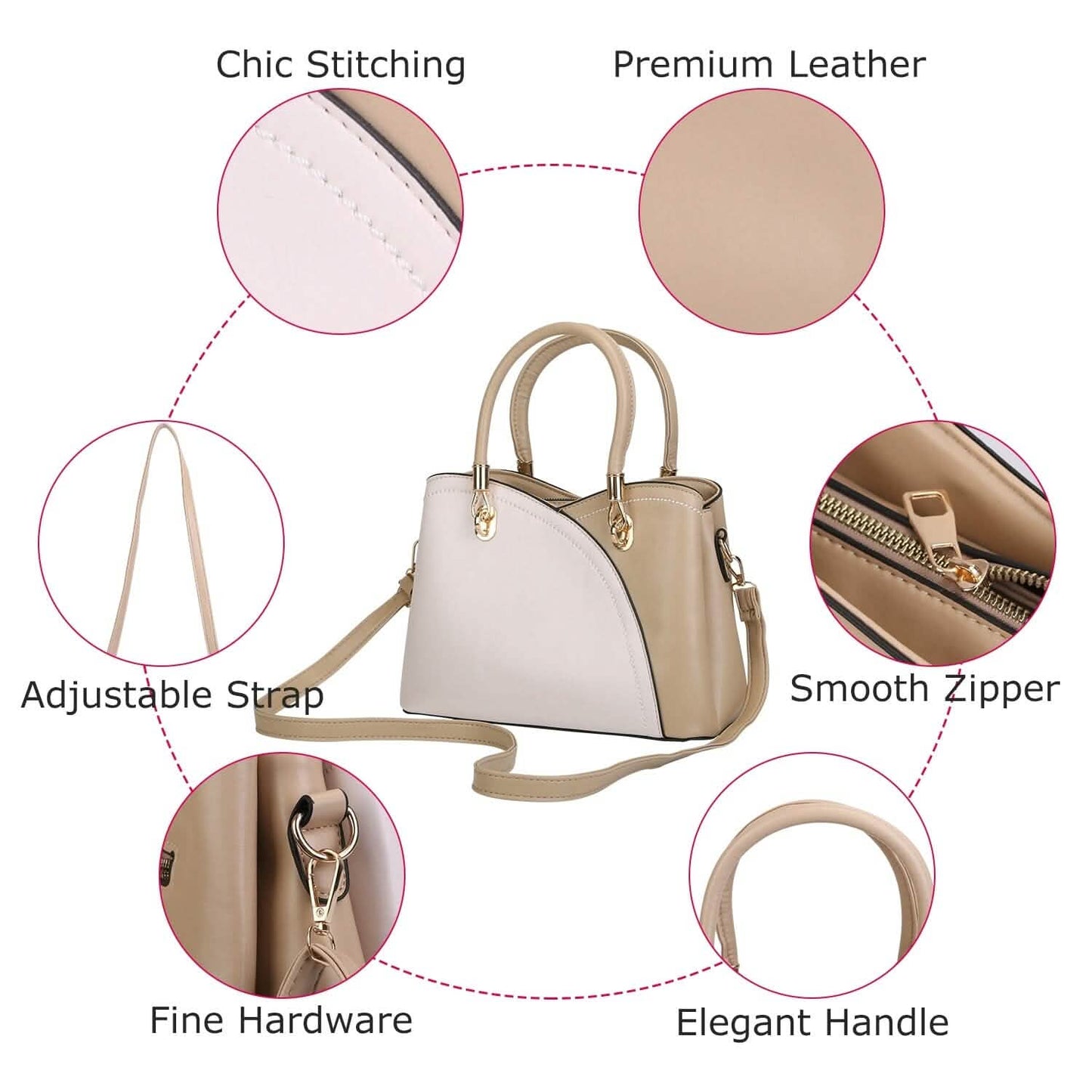 Women Medium Sized Leather Satchel Crossbody Bag with Stylish Stitching Detachable Strap DailySale
