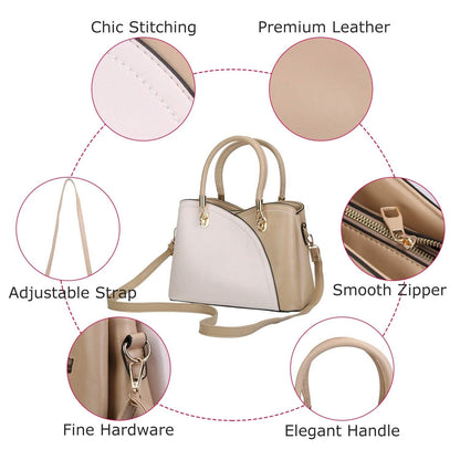 Women Medium Sized Leather Satchel Crossbody Bag with Stylish Stitching Detachable Strap DailySale
