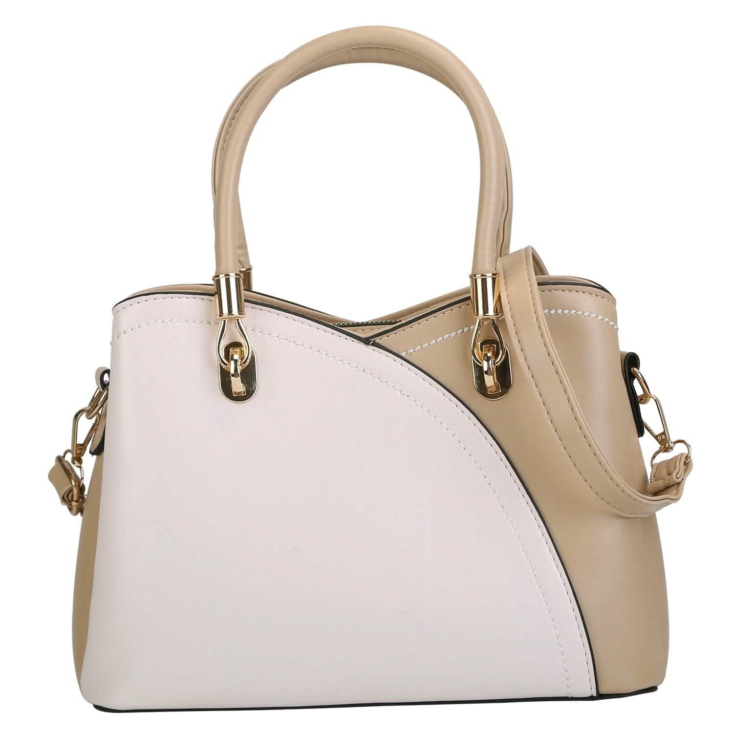 Women Medium Sized Leather Satchel Crossbody Bag with Stylish Stitching Detachable Strap DailySale