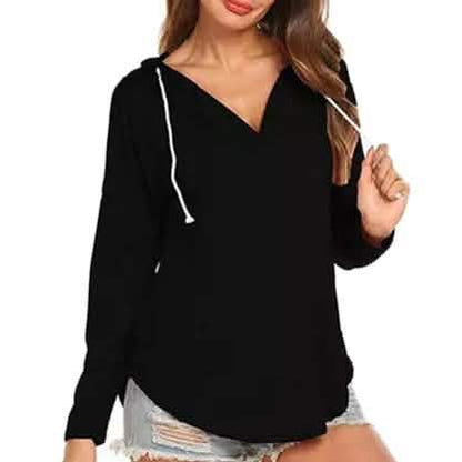 Women Modern Deep V Neck Solid Drawstring Loose Sweatshirt Basic Tunic DailySale