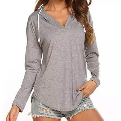 Women Modern Deep V Neck Solid Drawstring Loose Sweatshirt Basic Tunic DailySale