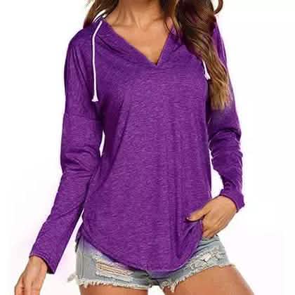 Women Modern Deep V Neck Solid Drawstring Loose Sweatshirt Basic Tunic DailySale