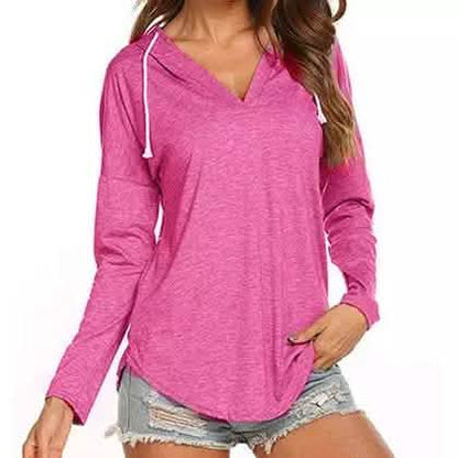 Women Modern Deep V Neck Solid Drawstring Loose Sweatshirt Basic Tunic DailySale