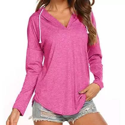 Women Modern Deep V Neck Solid Drawstring Loose Sweatshirt Basic Tunic DailySale
