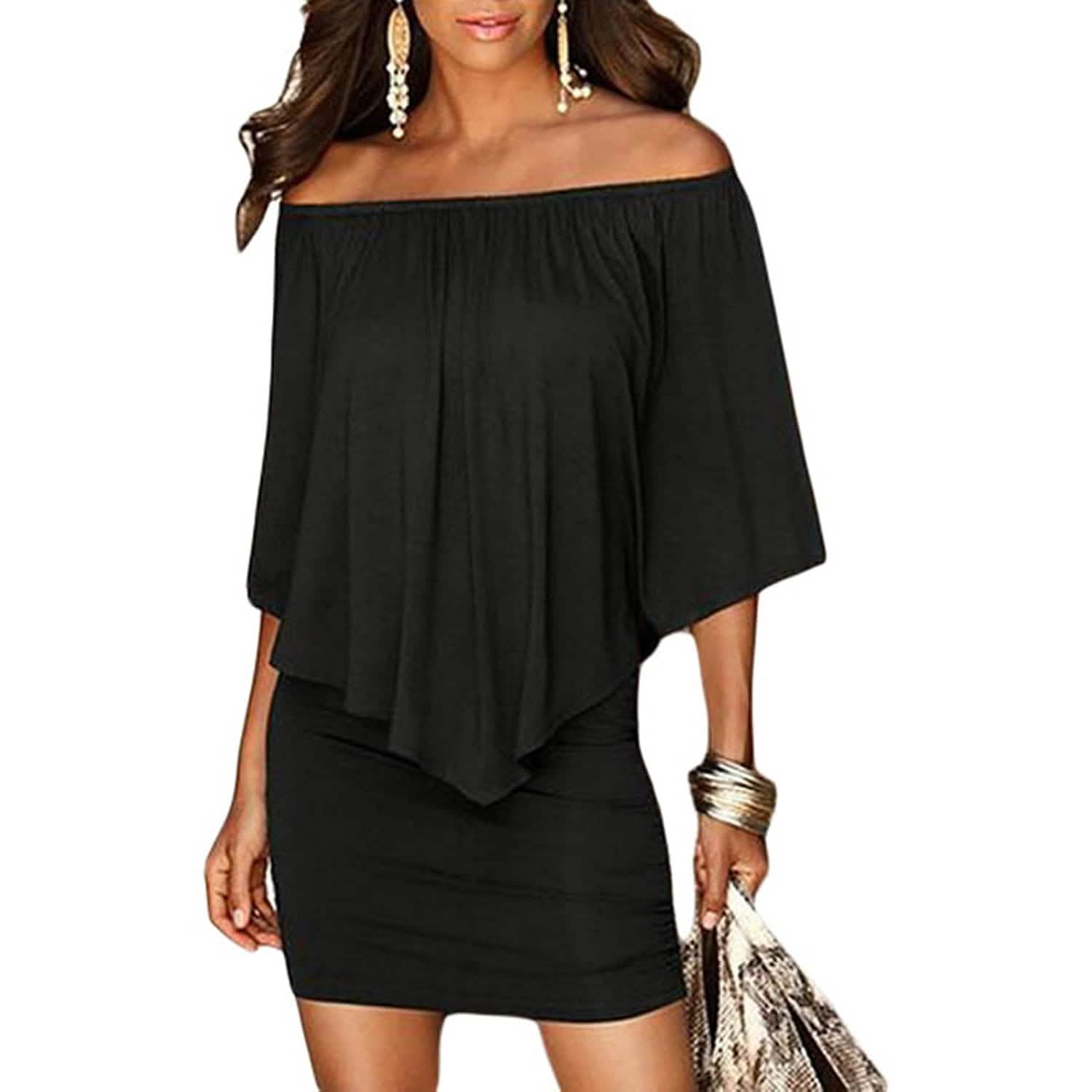 Women Off Shoulder Ruffles Bodycon Mini Dress DailySale