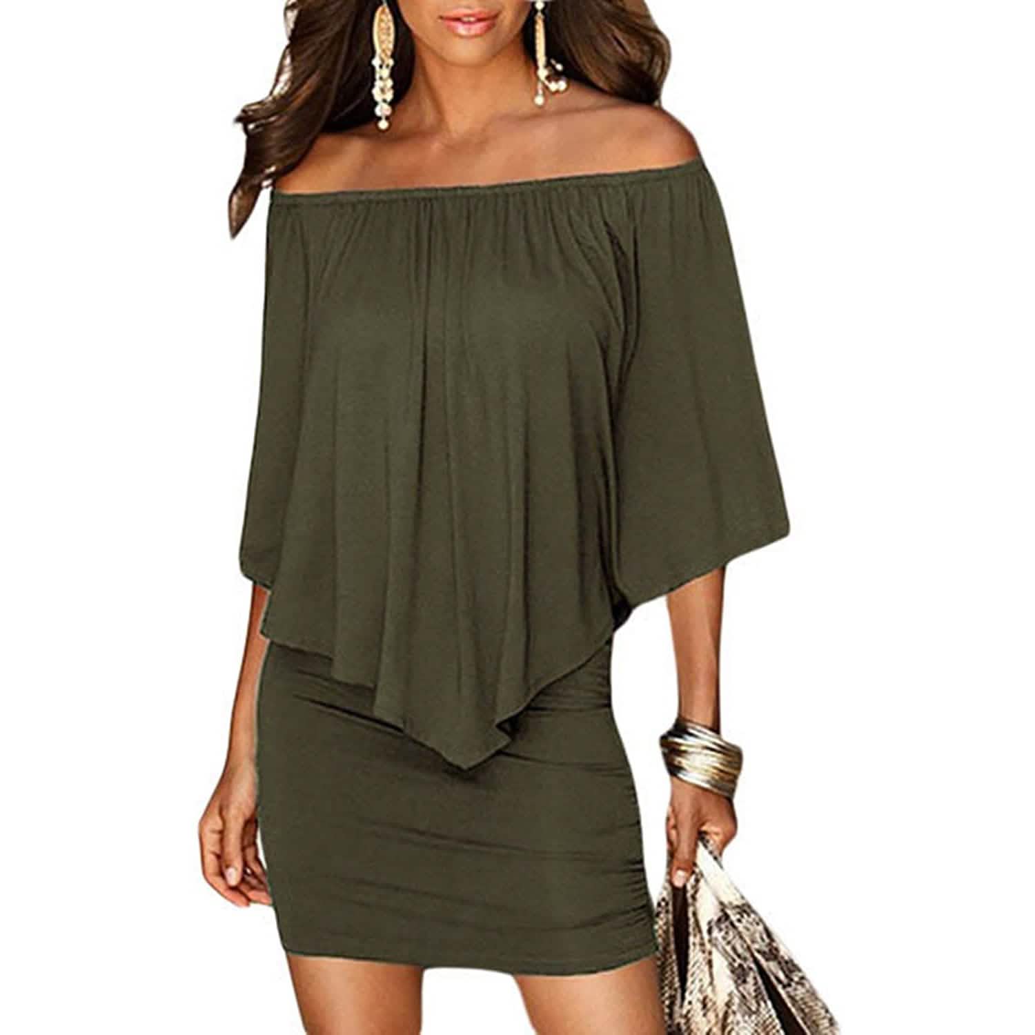 Women Off Shoulder Ruffles Bodycon Mini Dress DailySale