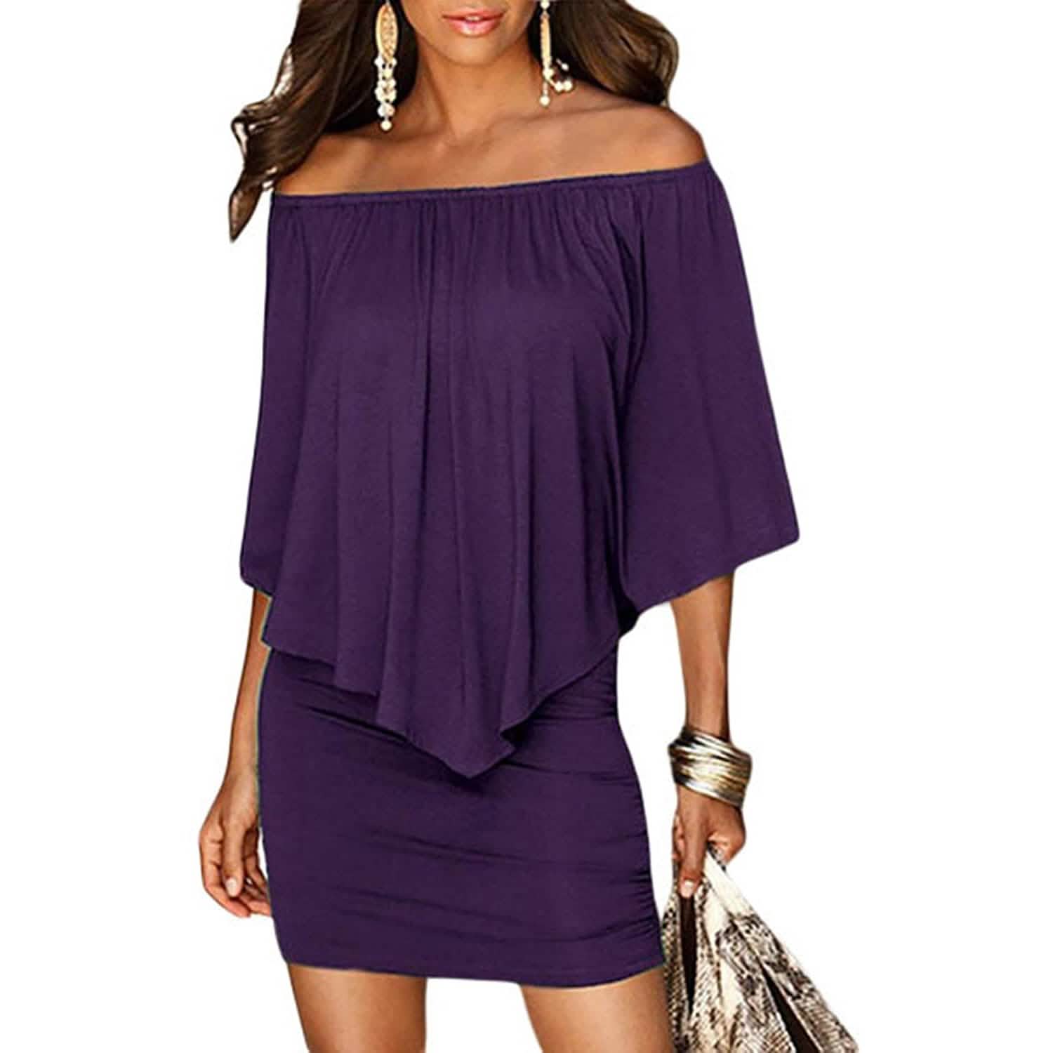Women Off Shoulder Ruffles Bodycon Mini Dress DailySale