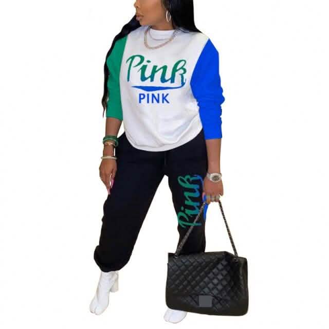 Women Pink Letter Print Long Sleeve Top and Pants Spring Streetwear DailySale