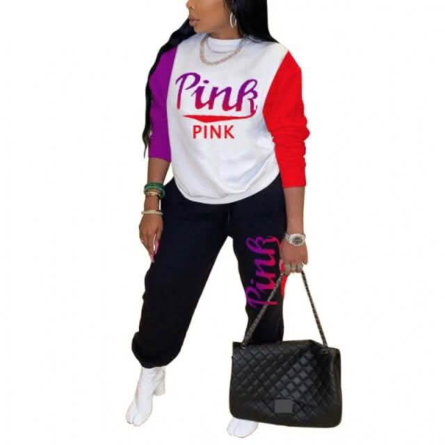 Women Pink Letter Print Long Sleeve Top and Pants Spring Streetwear DailySale