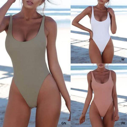 Women Sexy Push Up One-piece Backless Solid Retro Triangle Swimsuit DailySale
