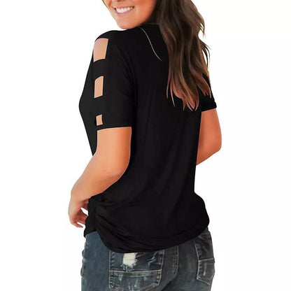 Women Short Sleeve Cut Out Cold Shoulder Tops Deep V Neck T Shirts DailySale