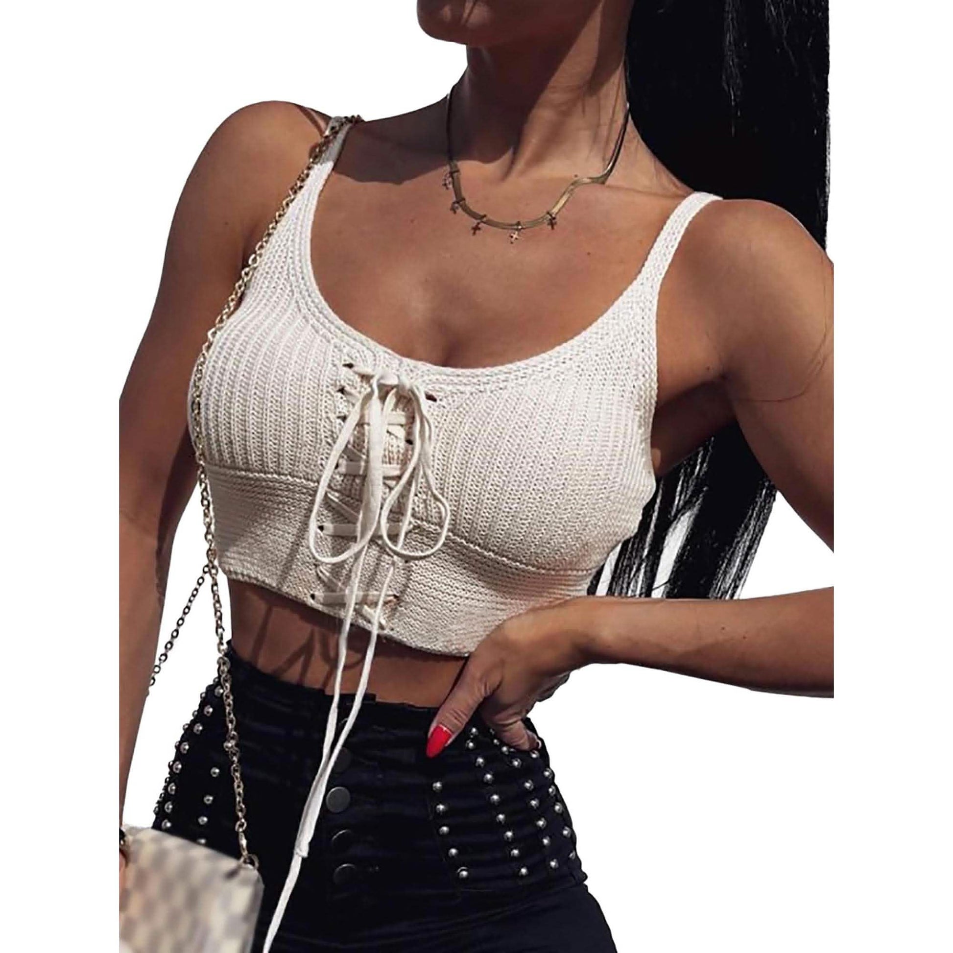 Women Sleeveless Lace Up Knitted Cami Tank Top Sexy Loose Crop Tops Blouse DailySale