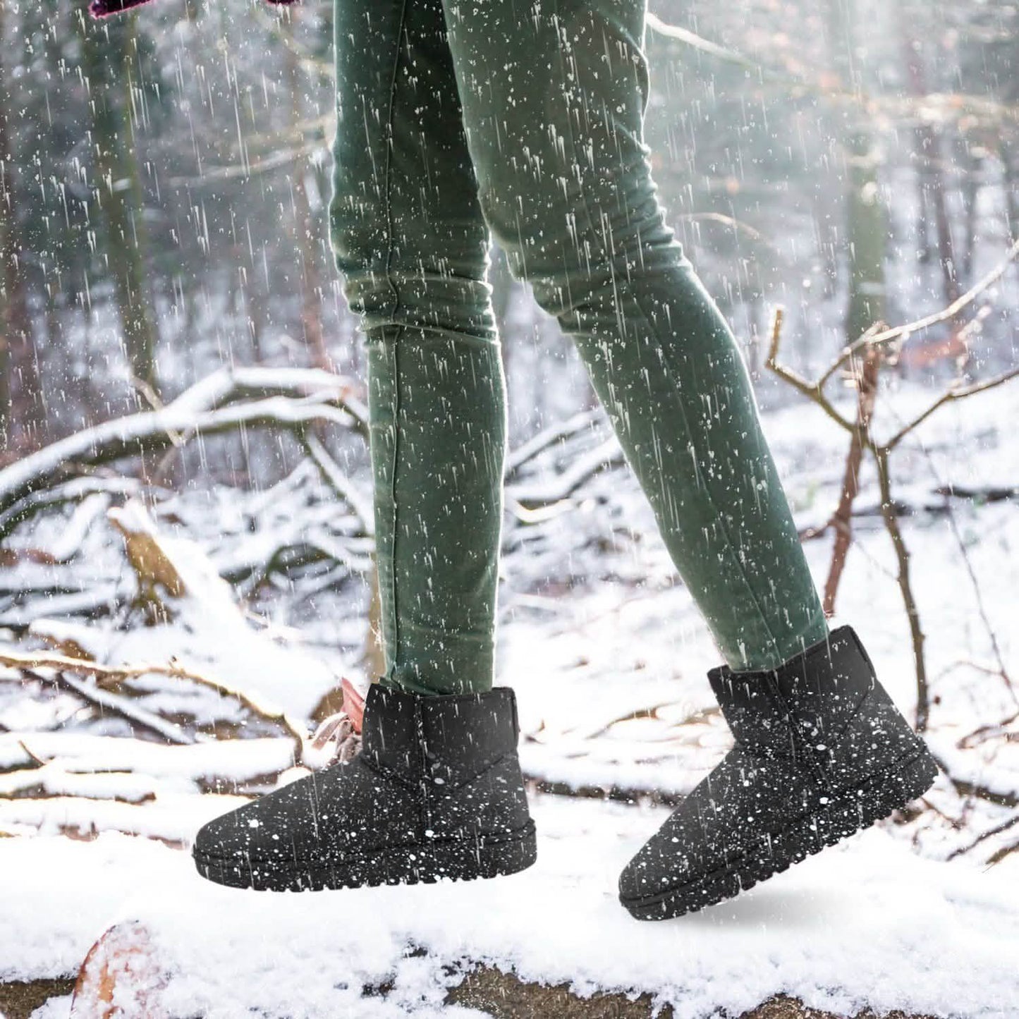 Women Suede Mid-Calf Snow Boot with Anti-slip Rubber Base DailySale