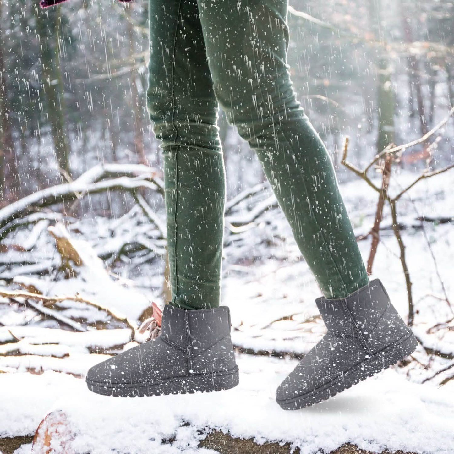 Women Suede Mid-Calf Snow Boot with Anti-slip Rubber Base DailySale