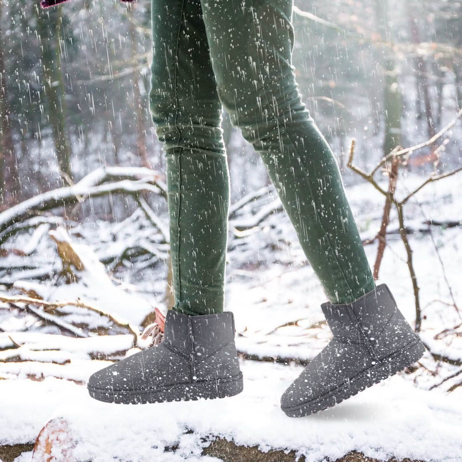 Women Suede Mid-Calf Snow Boot with Anti-slip Rubber Base DailySale