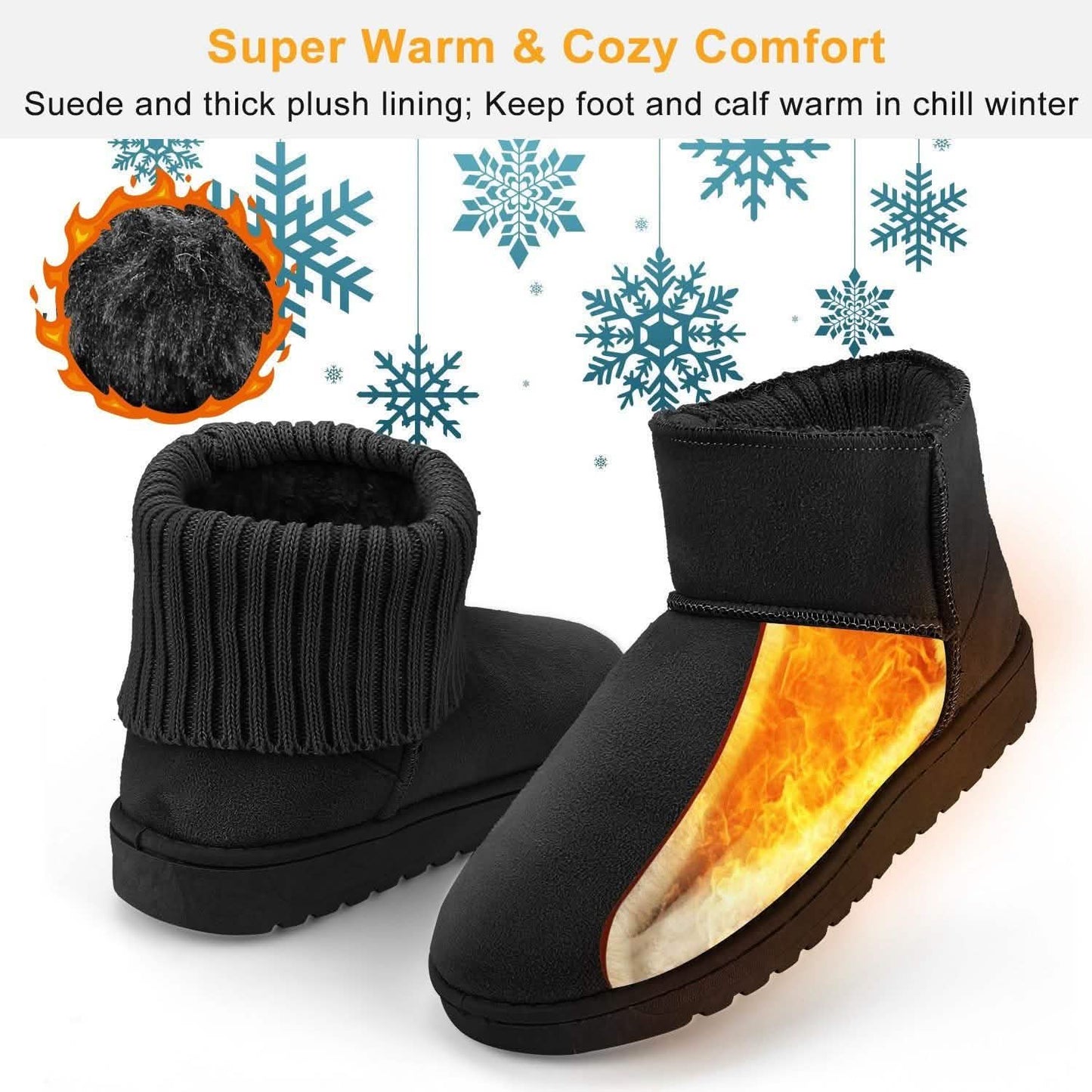 Women Suede Mid-Calf Snow Boot with Anti-slip Rubber Base DailySale
