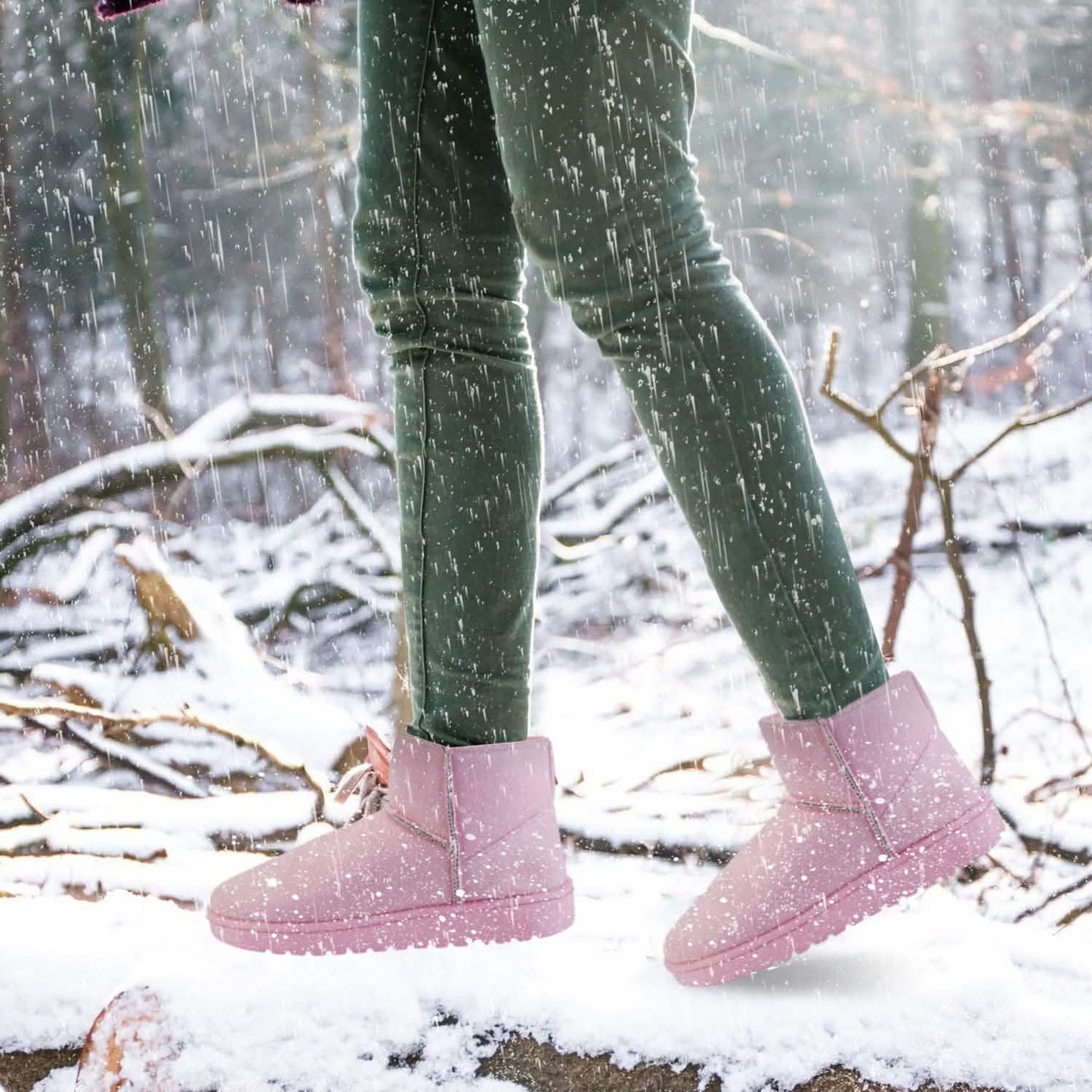 Women Suede Mid-Calf Snow Boot with Anti-slip Rubber Base DailySale
