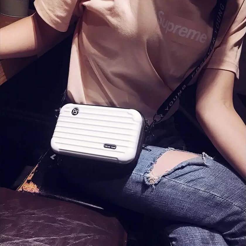 Women Suitcase Box Shape Crossbody Shoulder Bag Letter Band Travel Carrying DailySale