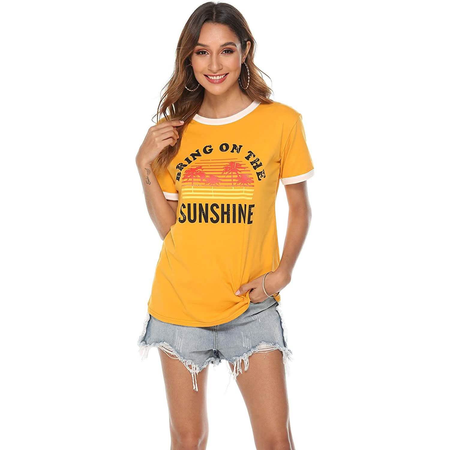 Women Sunshine Graphic Long Sleeves Tees Blouses DailySale