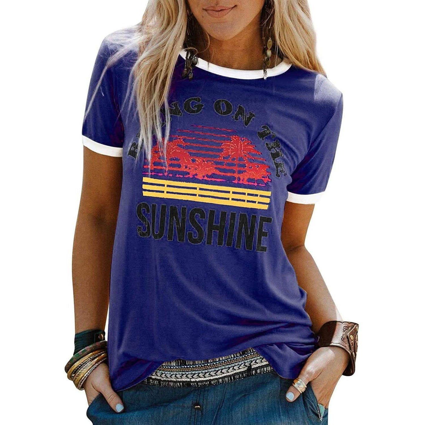 Women Sunshine Graphic Long Sleeves Tees Blouses DailySale