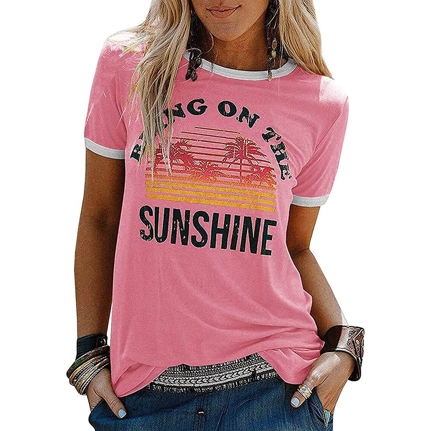 Women Sunshine Graphic Long Sleeves Tees Blouses DailySale