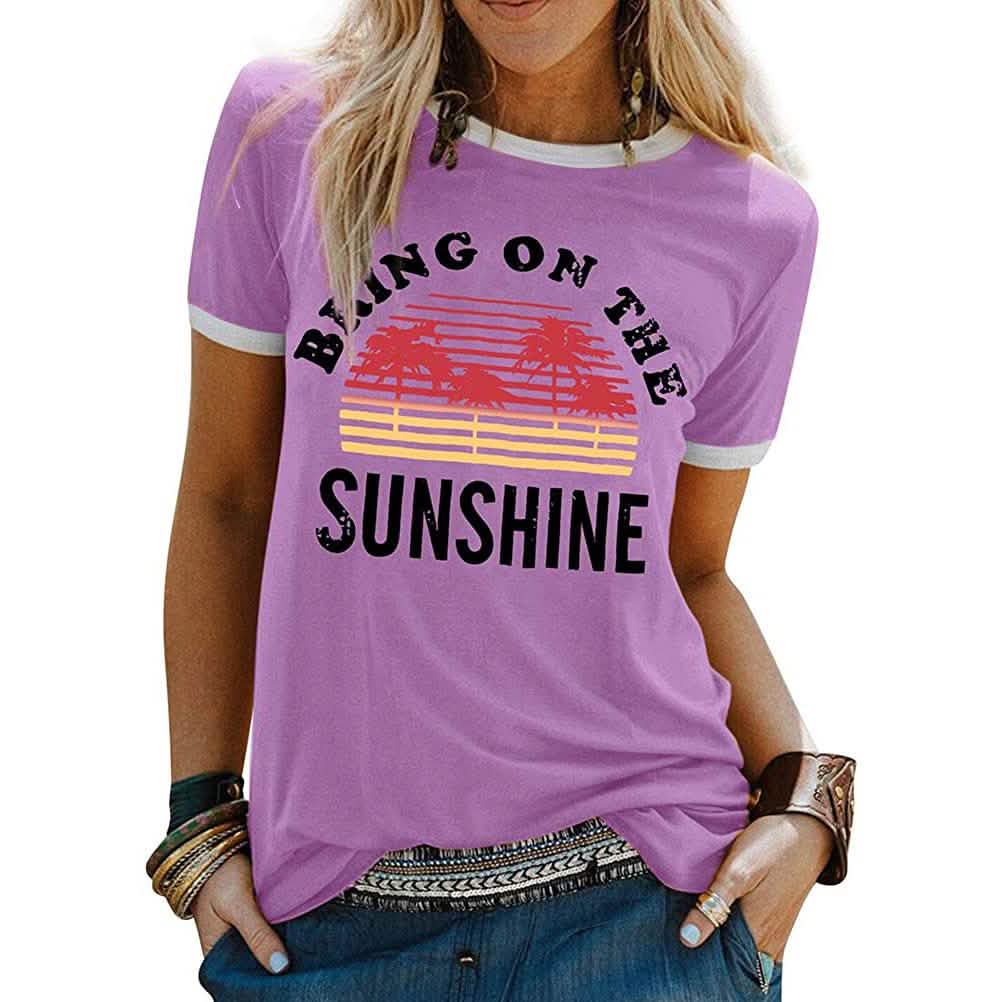 Women Sunshine Graphic Long Sleeves Tees Blouses DailySale