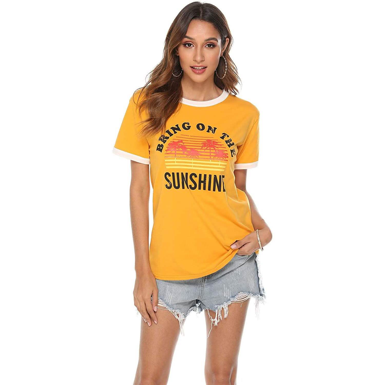 Women Sunshine Graphic Long Sleeves Tees Blouses DailySale