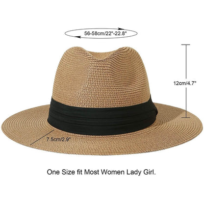 Women Wide Brim Straw Panama Roll up Hat DailySale