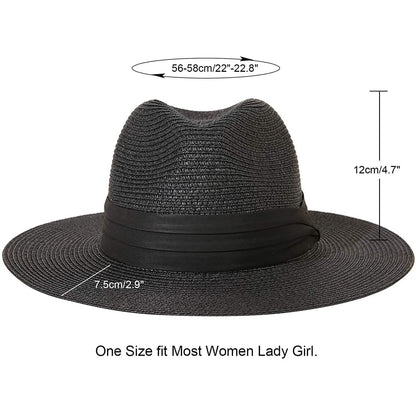 Women Wide Brim Straw Panama Roll up Hat DailySale