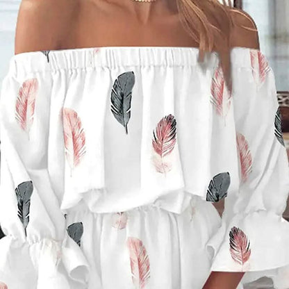 Women's 3/4 Length Sleeve Floral Ruffle Summer Spring Off Shoulder Dress DailySale