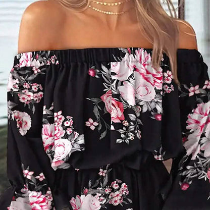 Women's 3/4 Length Sleeve Floral Ruffle Summer Spring Off Shoulder Dress DailySale