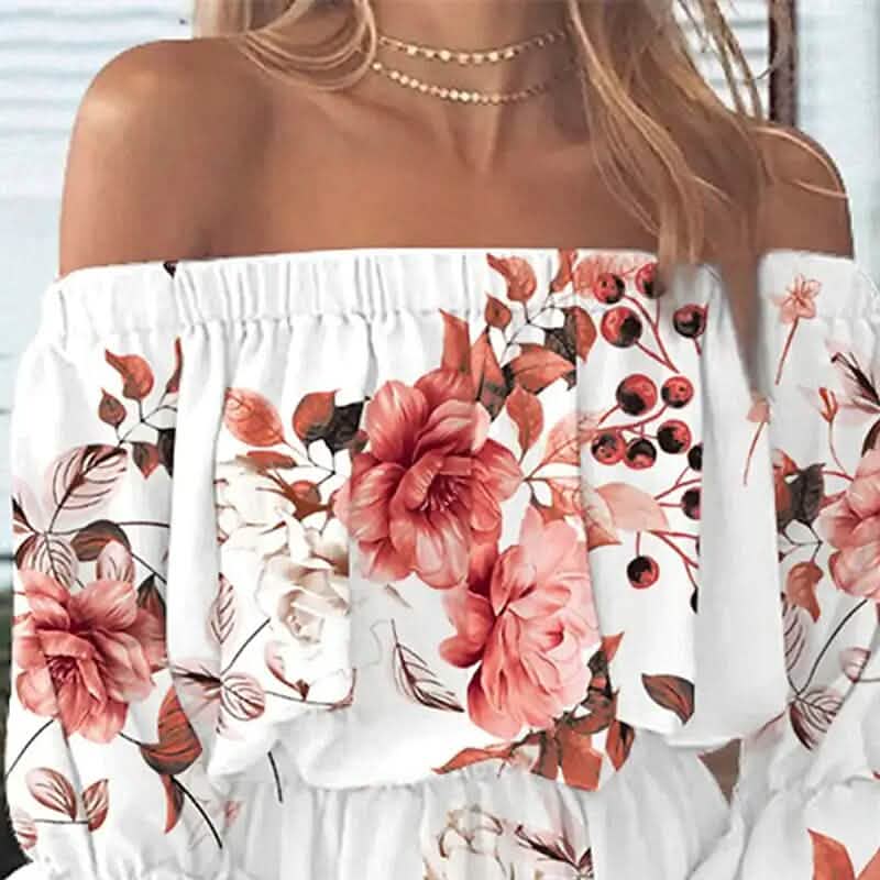 Women's 3/4 Length Sleeve Floral Ruffle Summer Spring Off Shoulder Dress DailySale