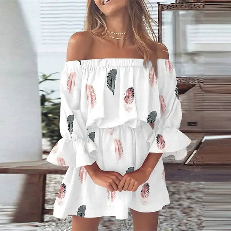 Women's 3/4 Length Sleeve Floral Ruffle Summer Spring Off Shoulder Dress DailySale
