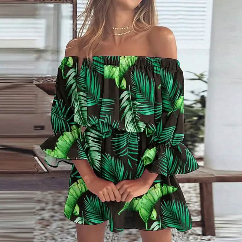 Women's 3/4 Length Sleeve Floral Ruffle Summer Spring Off Shoulder Dress DailySale