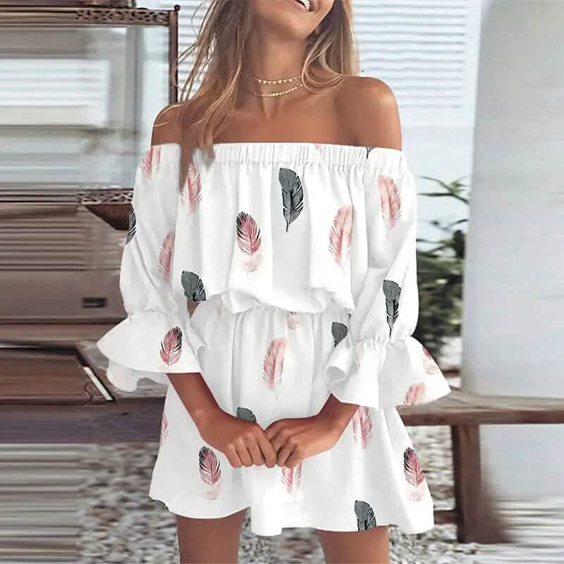 Women's 3/4 Length Sleeve Floral Ruffle Summer Spring Off Shoulder Dress DailySale