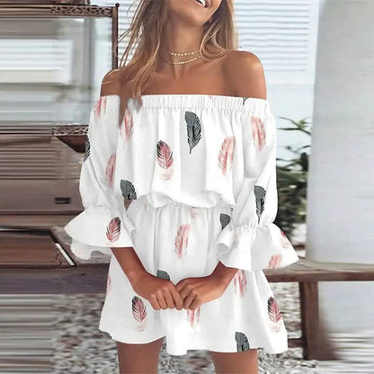 Women's 3/4 Length Sleeve Floral Ruffle Summer Spring Off Shoulder Dress DailySale