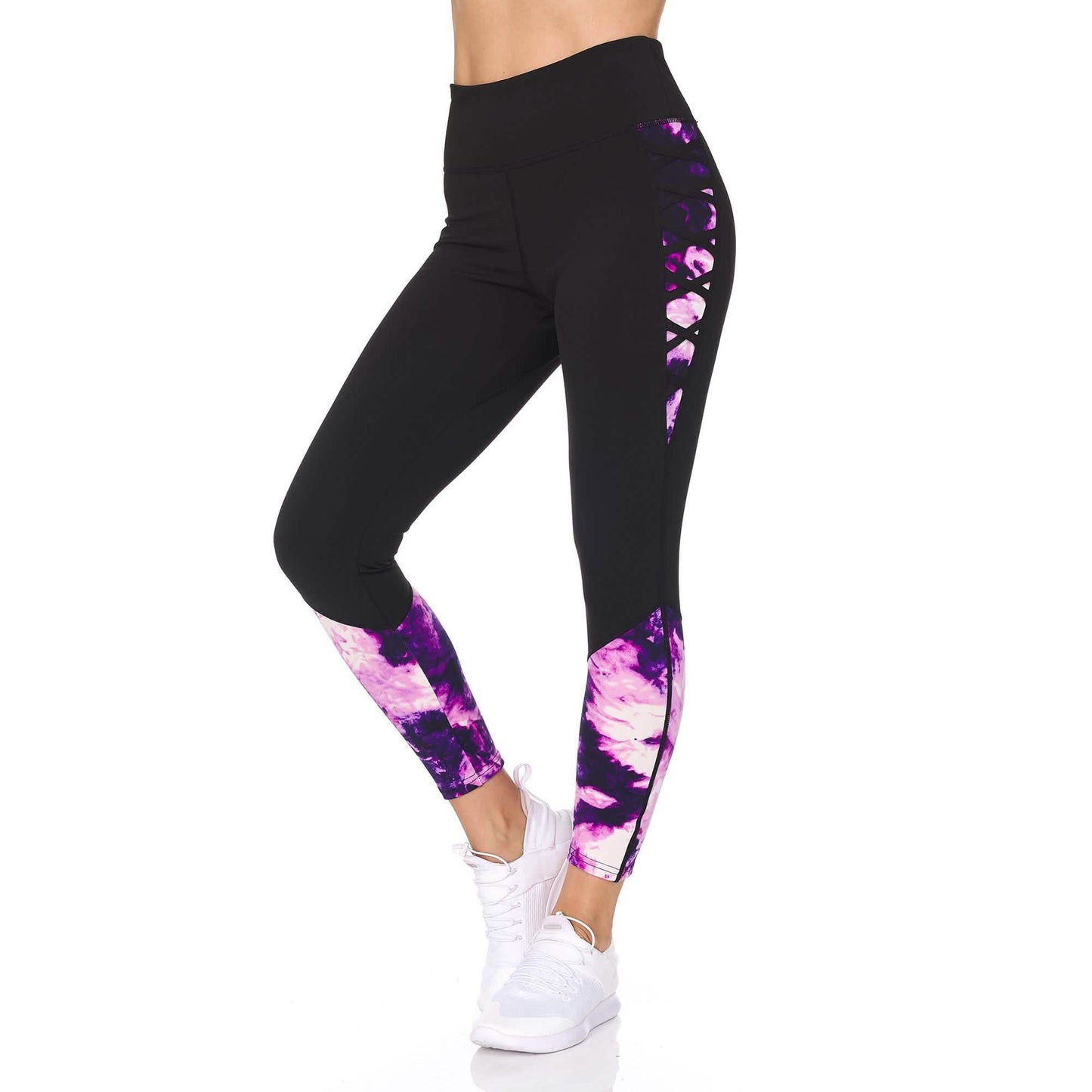 Women's 7/8 Highwaist Marble Leggings with Lattice Detail DailySale
